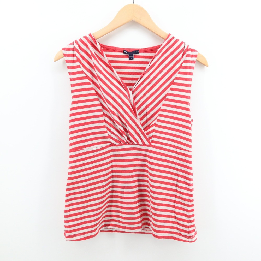 Gap Tank Top Women Small Red White Striped Surplice V-Neck Nautical Modern Good